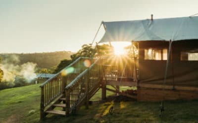 Safari Tent at Sunset at Exe Valley Glamping Devon