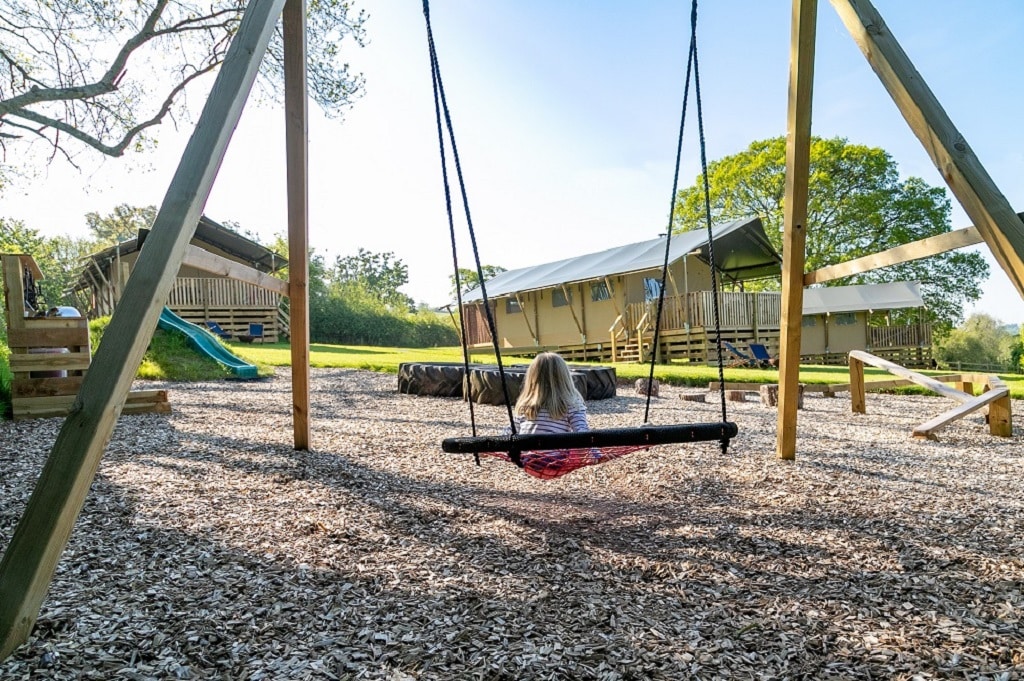 Swings outside safari tent valleyside Escapes Devon