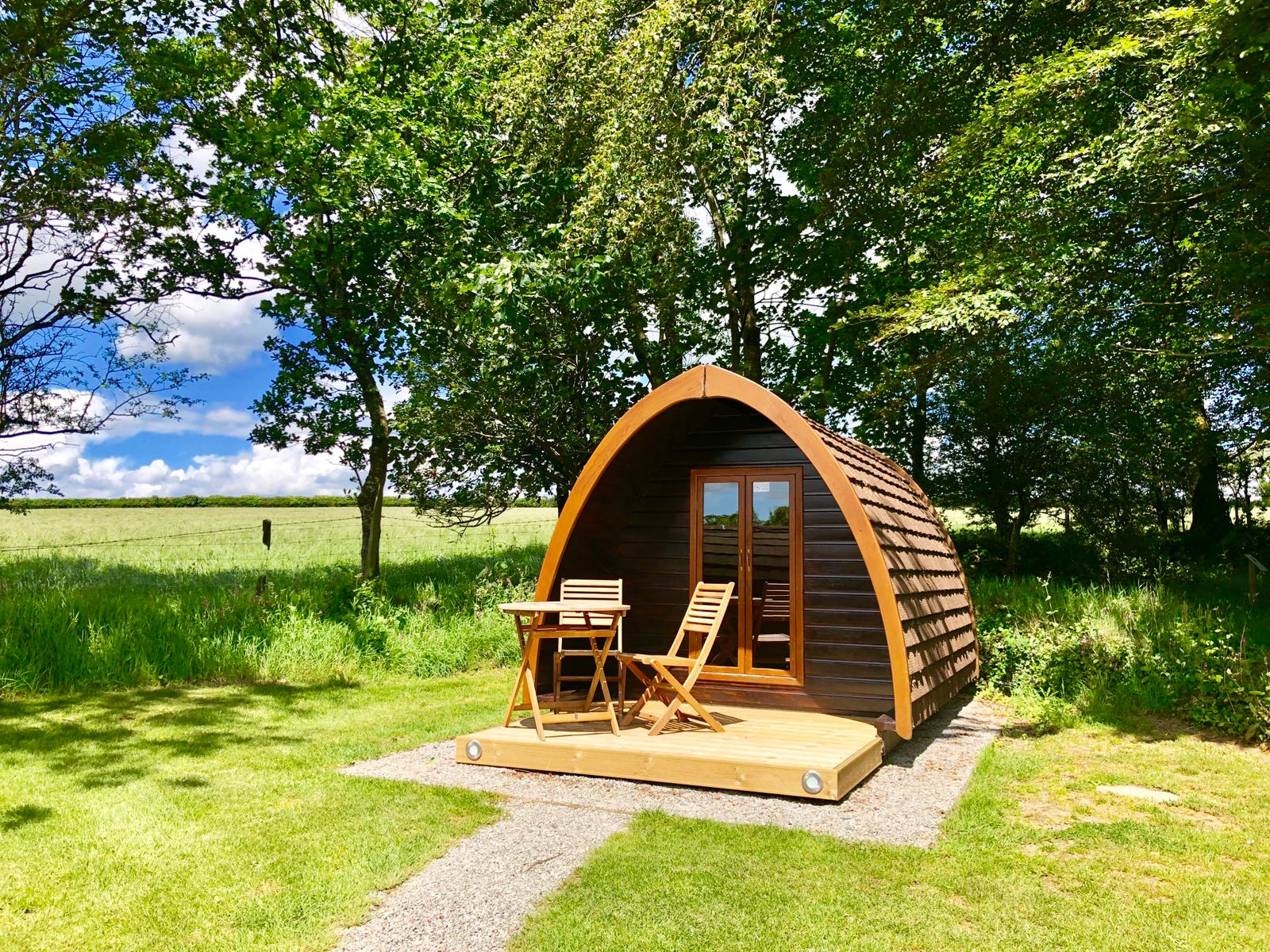 Glamping pods in Devon with swimming pool at Woodovis Park