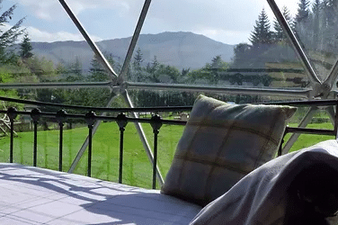View outside from Geo Dome at Inver Coille Highlands of Scotland