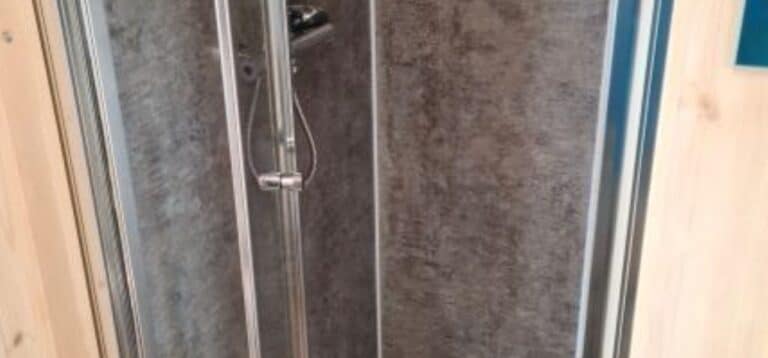 Shower at Alpaca Glamping Pod at Welltrough Farm Cheshire