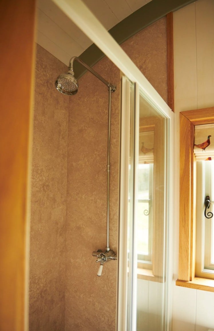 Shower in a Shepherds Hut in The South Downs at Foot of The Downs