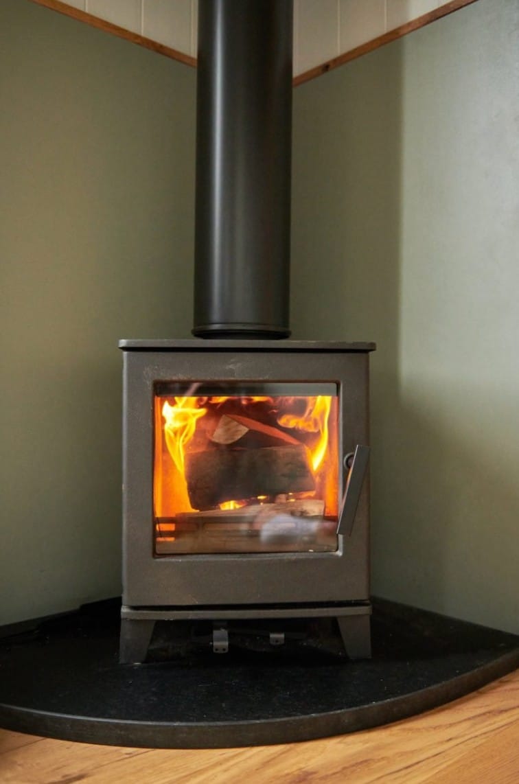 Woodburner in a Shepherds Hut in The South Downs at Foot of The Downs