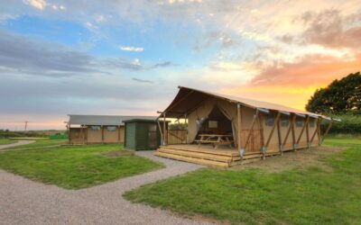 Safari Tent at sunset at Nightsky Glamping Wales