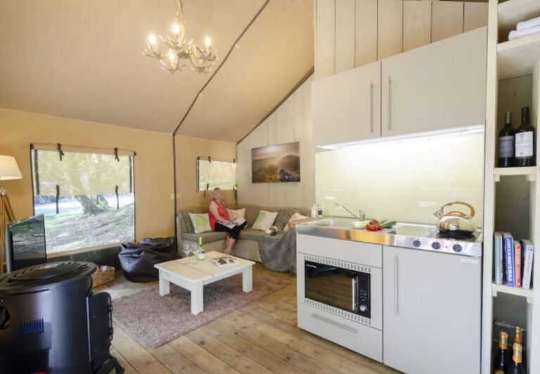Dining area in safari tent Skelwith Fold Park Ambleside