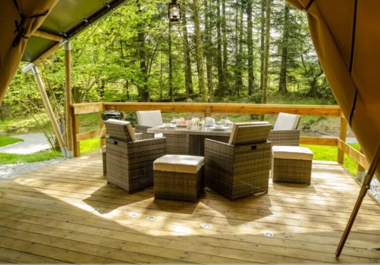 Deck on a safari tent Skelwith Fold Park Ambleside
