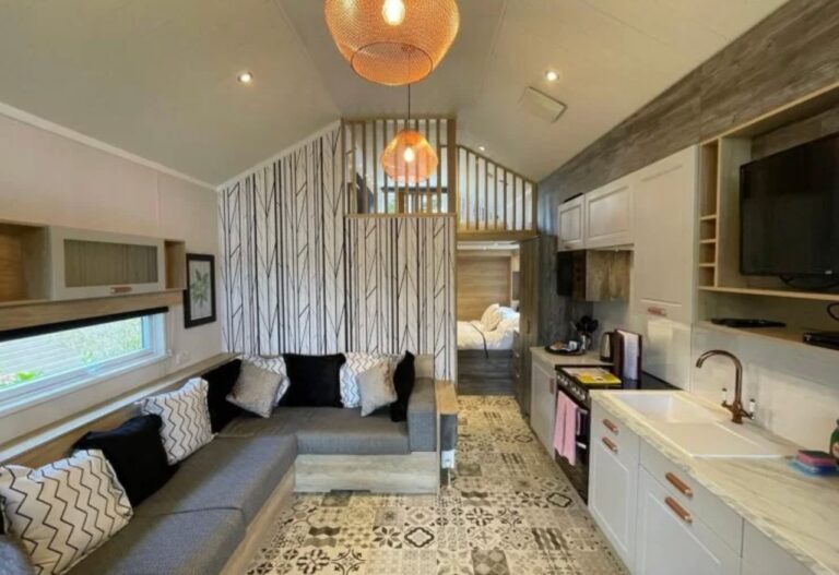 Lounge area in cabin at Skelwith Fold Park Ambleside