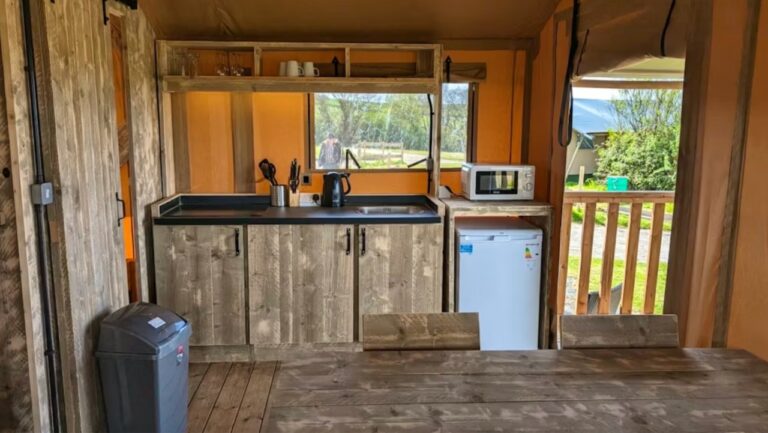 Kitchen in Safari Tent at Widemouth Bay Bude Cornwall