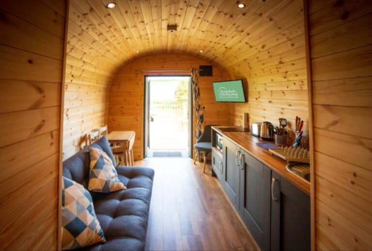 Ragdale Glamping Pod interior lounge