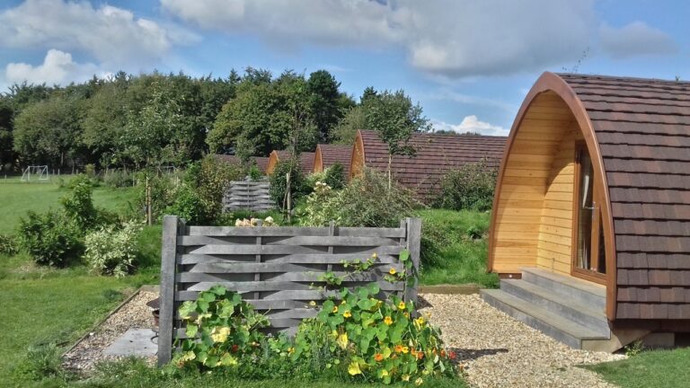 Outside a glmaping pod at Notgrove Holidays The Cotswolds