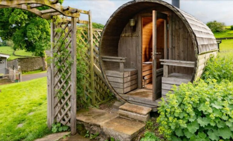 Outsude the sauna at Hoe Grange Holidays Derbyshire