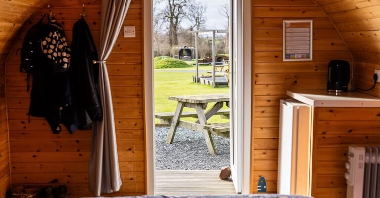 Glamping pod view to outside at Meadow Falls Lancashire