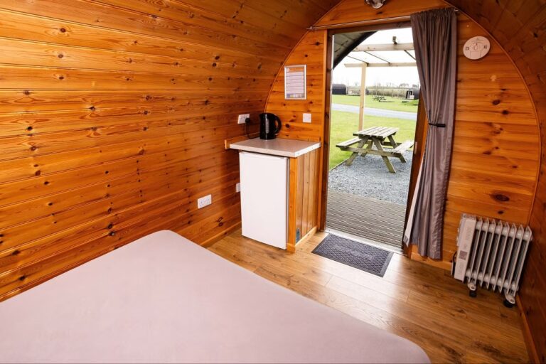 Glamping pod kitchen at Meadow Falls Lancashire