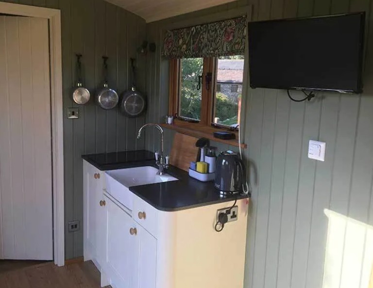Kitchen in Shepherds Hut at Stackstead Farm Glamping North Yorkshire