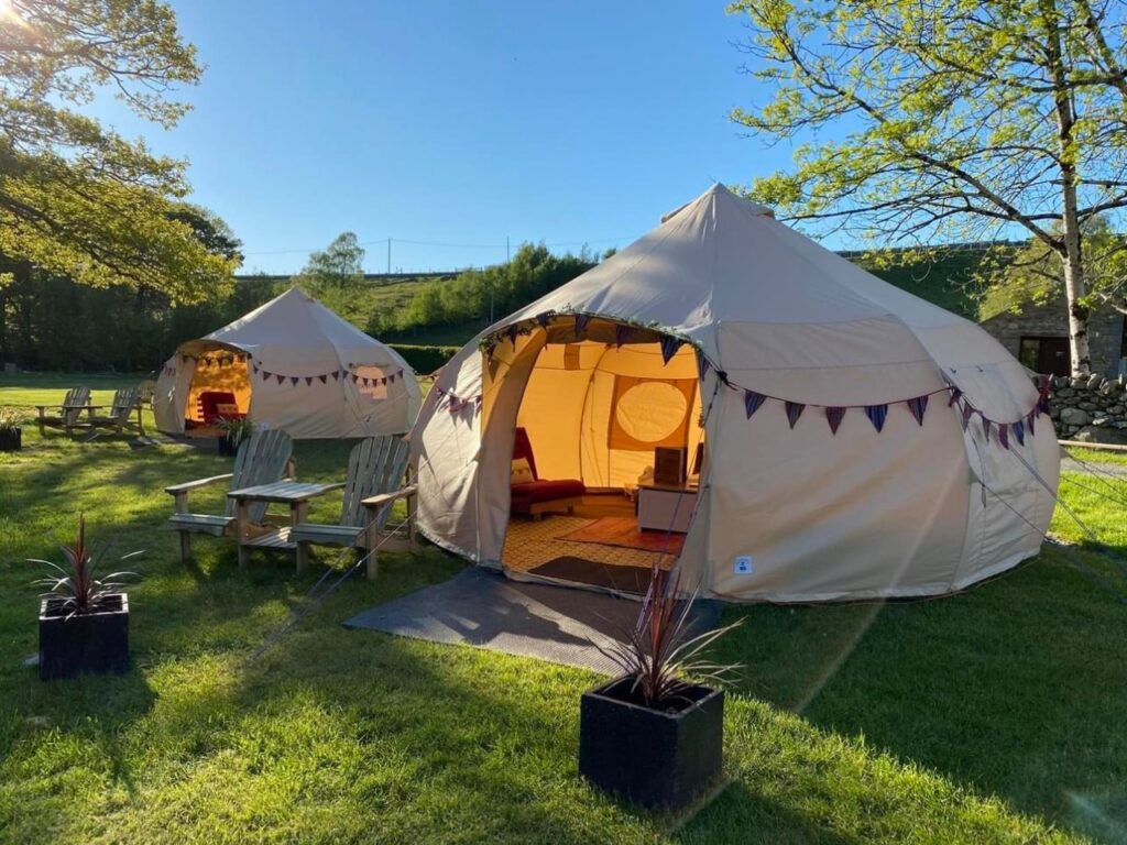 A pair of Luna Bell Tent at Nantcol Waterfalls Glamping Snowdonia