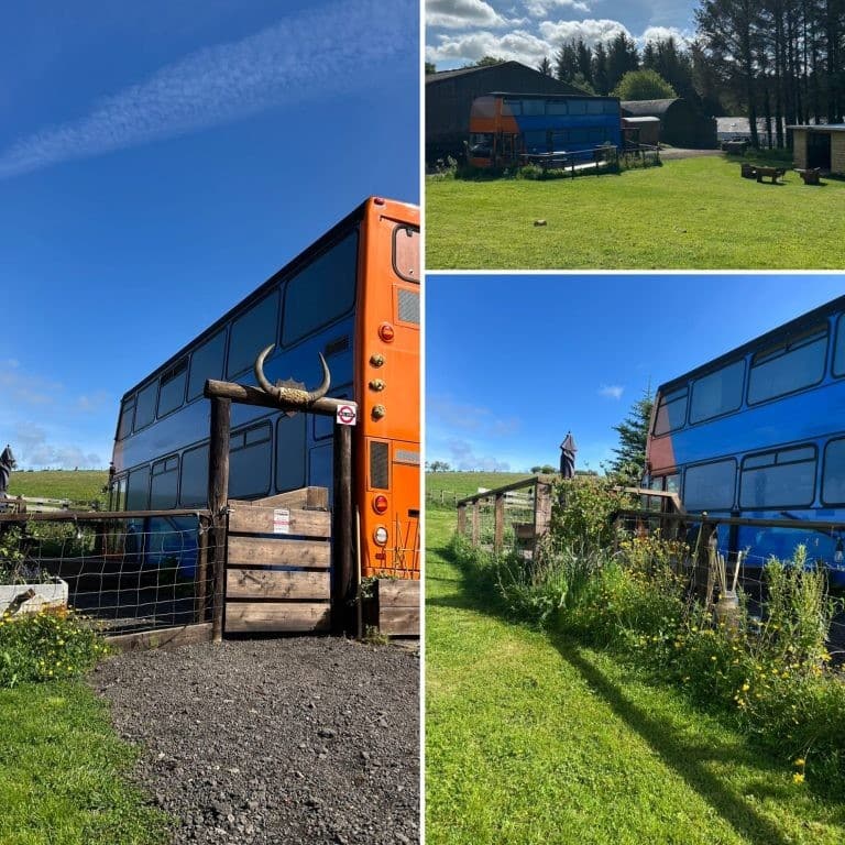 Quirky converted London Bus for glamping at Bracken Barns Scotland