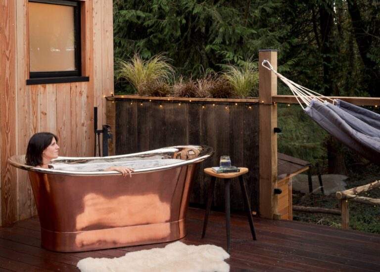 Copper bath at Treehouse at Hinton Hideaways Somerset