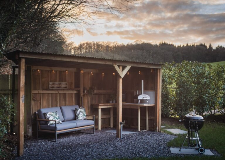 Covered veranda at Treehouse at Hinton Hideaways Somerset