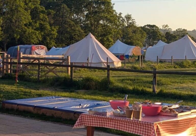 Lathe Barn Furnished Bell Tents at Fallow Fields in Kent