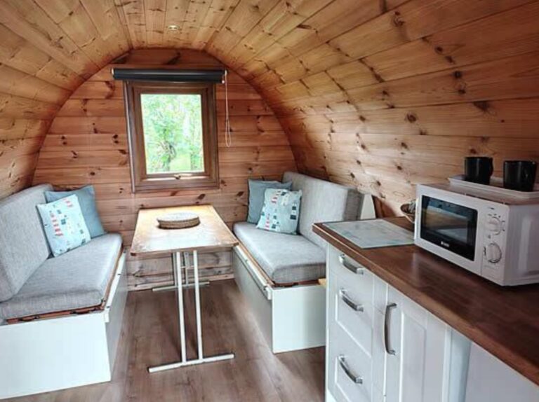 Inside a glamping pod at Looe Country Park Cornwall