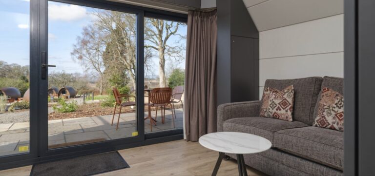 Living Area in a One bed glamping pod at Murrayshall Estate Perthshire Scotland