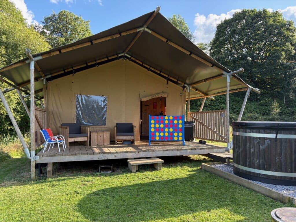Deer safari tent exterior at secret escapes glamping