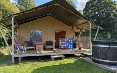 Deer safari tent exterior at secret escapes glamping