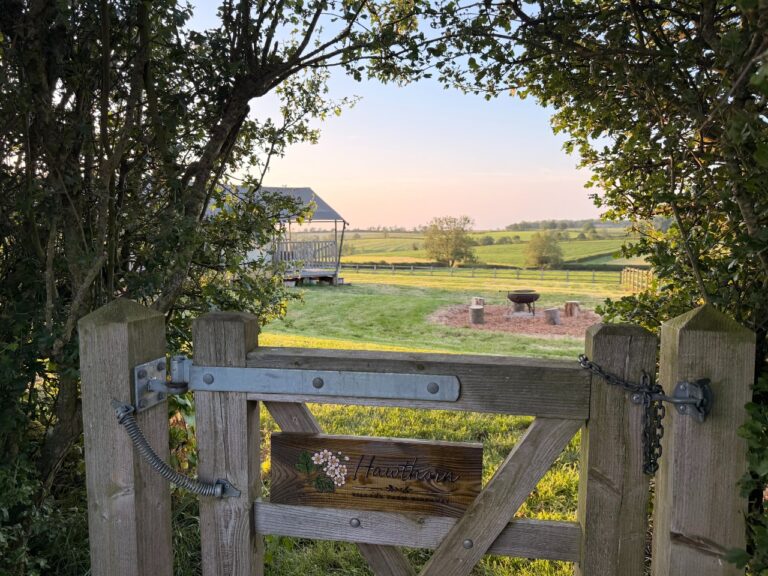 View of field over gate at Village Farm Hideaway Leicestershire