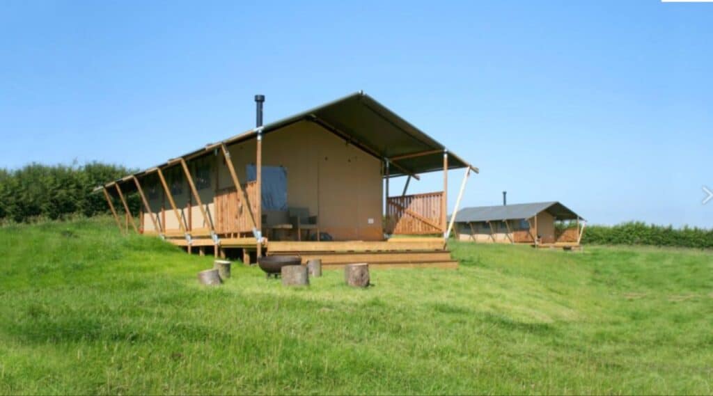 Safari Tent in the sunshine at Village Farm Hideaway Leicestershire